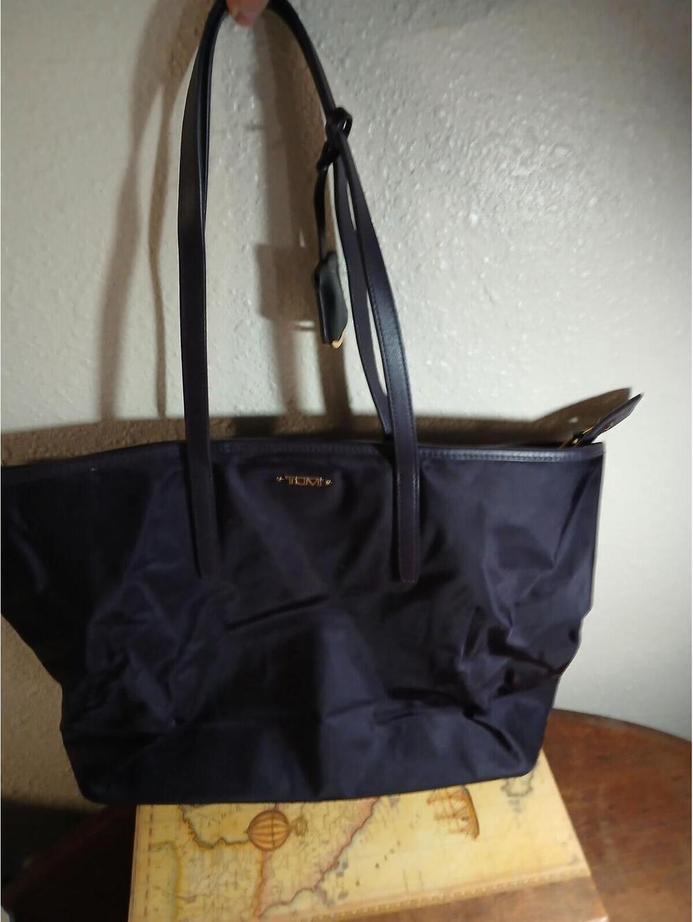 Tumi Dark Purple Nylon Tote Bag with Leather Straps